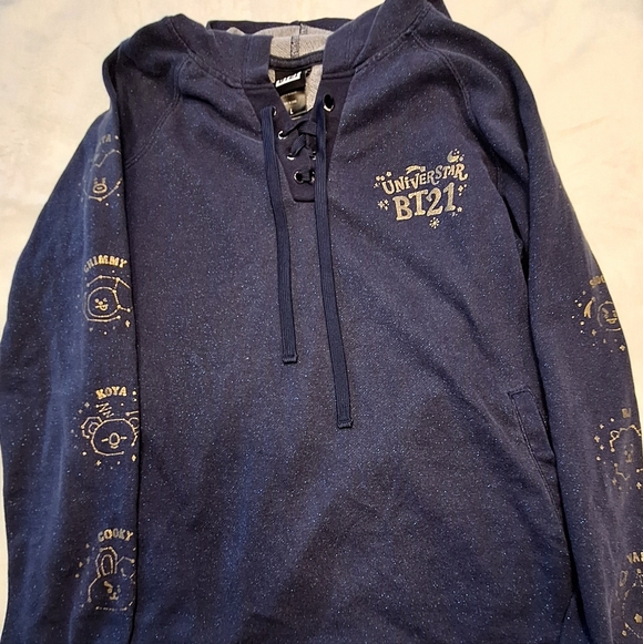 BTS BT21 - Navy Blue Glitter Hoodie - Picture 2 of 13